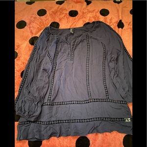 Navy Blue Peasant Top